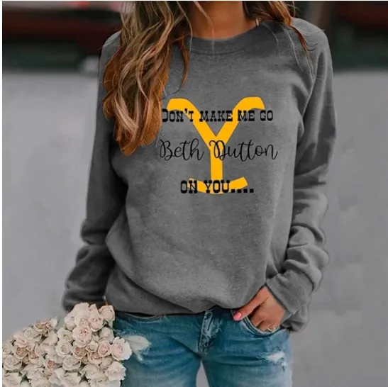 Picture of Women's Sweatshirt Yellow Stone Long Sleeve Crew Neck Sweatshirt